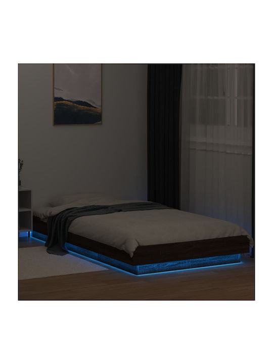 Single Wooden Brown Bed Base with Slats for Mat...