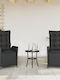 Scaun de exterior Rattan Negru cu pernă 2buc 57x61x93cm