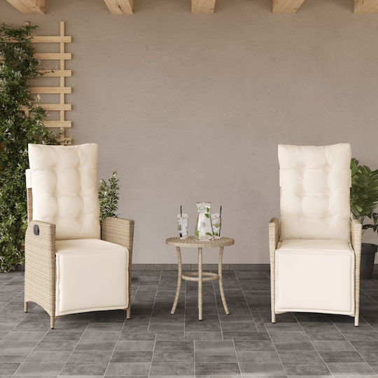 Outdoor-Stuhl Rattan Beige mit Kissen 2Stück 57x61x93εκ.
