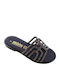 Leather Women's Flat Sandals in Black Color