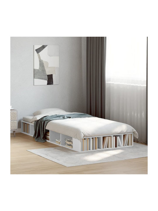 Wooden Single Bed Mattress Base White with Slat...