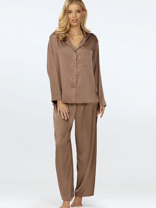 Dkaren Summer Women's Pyjama Set Light Brown