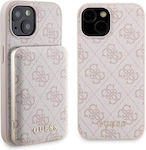 Σετ Guess Gubpm5p15s4gemgp Iphone 15 6.1" Σκληρή Θήκη + Powerbank 5000mah Magsafe Ροζ 4g Μεταλλικό Λογότυπο