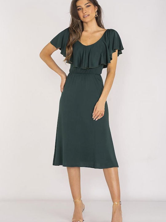 Awama Dress with Ruffle Green