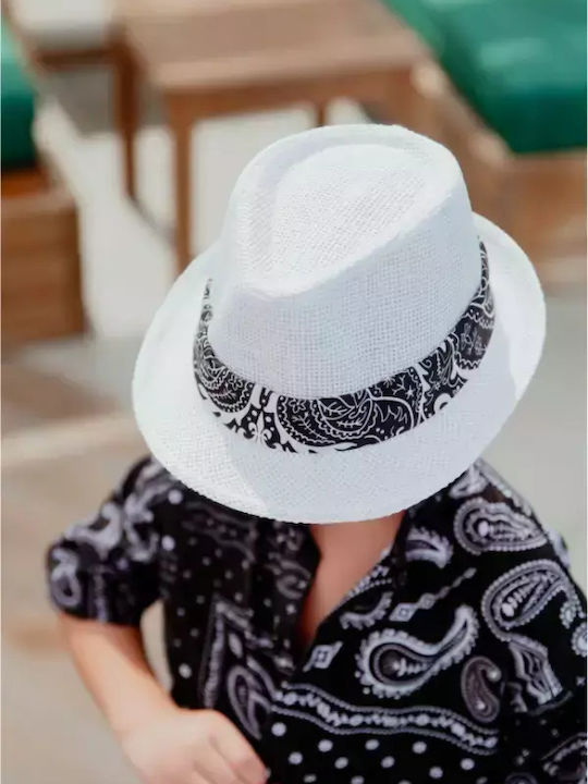CL Παιδικό Καπέλο Καβουράκι Ψάθινο Μαύρο-Λευκό