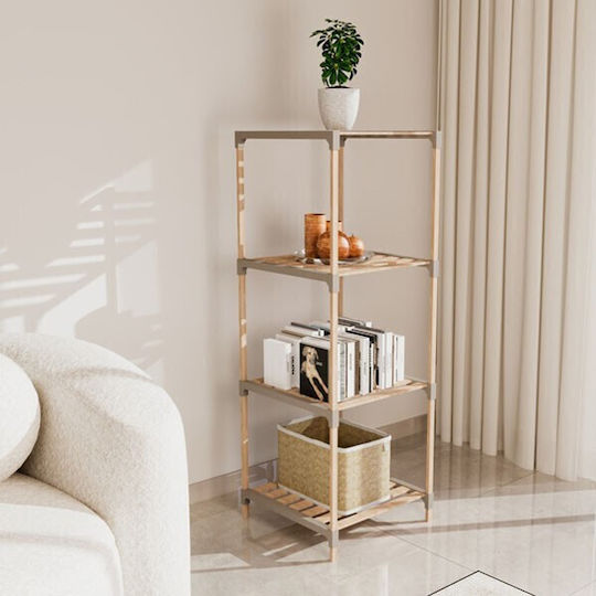 FixWood Boden Badezimmerregal Hölzernes mit 4 Regalböden 33x41x113cm Beige
