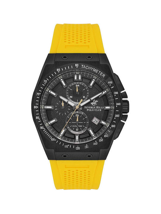 Beverly Hills Polo Club Dual Time Watch Battery with Yellow Rubber Strap