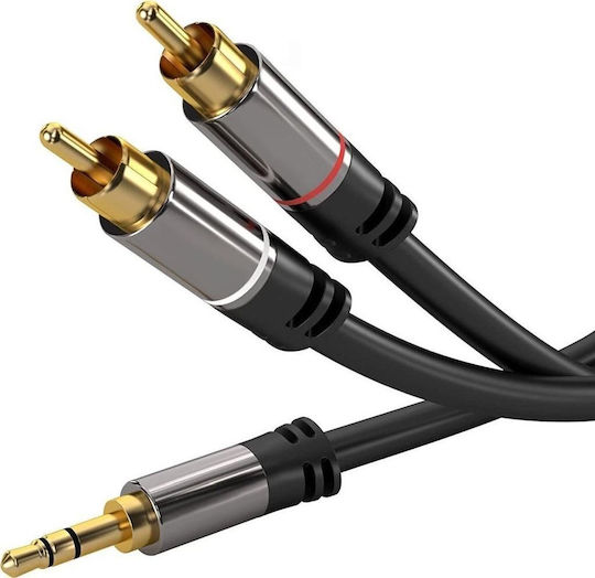 PremiumCord Audio Cable 3.5mm Male - 2x RCA Male Black 3m with Gold Plated Terminals