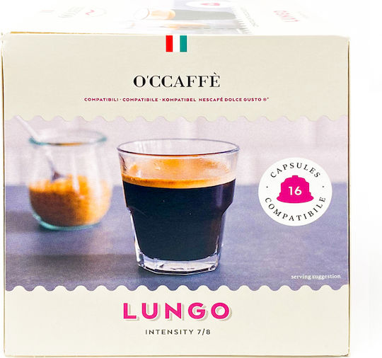 O'Ccaffè Kapseln Espresso Lungo Kompatibel mit Maschine Dolce Gusto 16Mützen