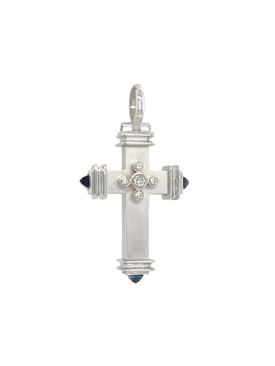 White Gold Cross with Sapphires and Diamonds St10656