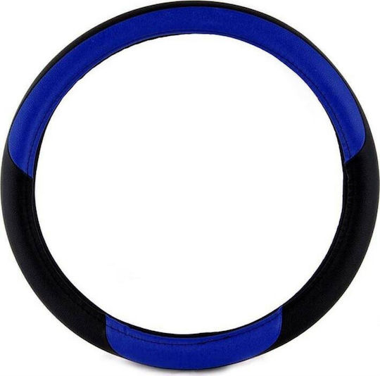 Autoline Car Steering Wheel Cover with Diameter 36cm Leather Black with Blue Stitching