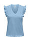 Only Women's Summer Blouse Sleeveless with V Neckline Light Blue