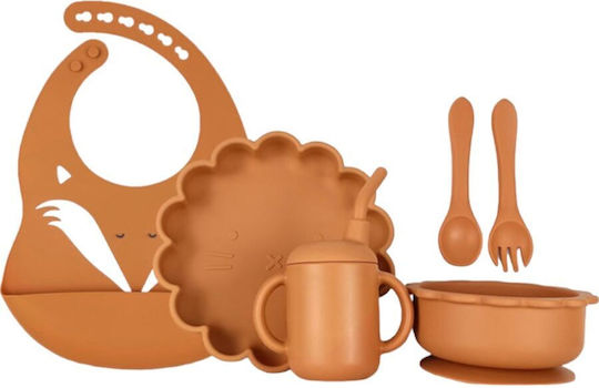 Queen Mother Queen Mother Baby & Kids Feeding Set Fox Silicone with Anti-Slip Base Orange 6 Pieces for 6+ Months