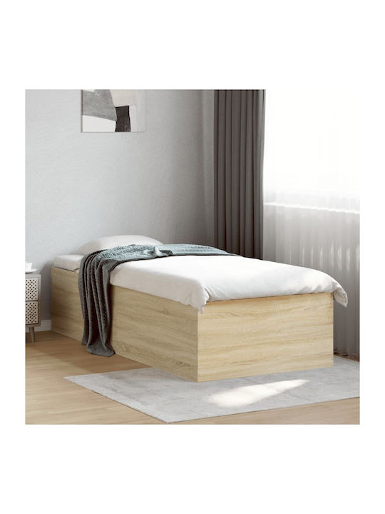 Suport Pat Single Din Lemn Bej Cu Plăci Pentru Saltea 100x200cm