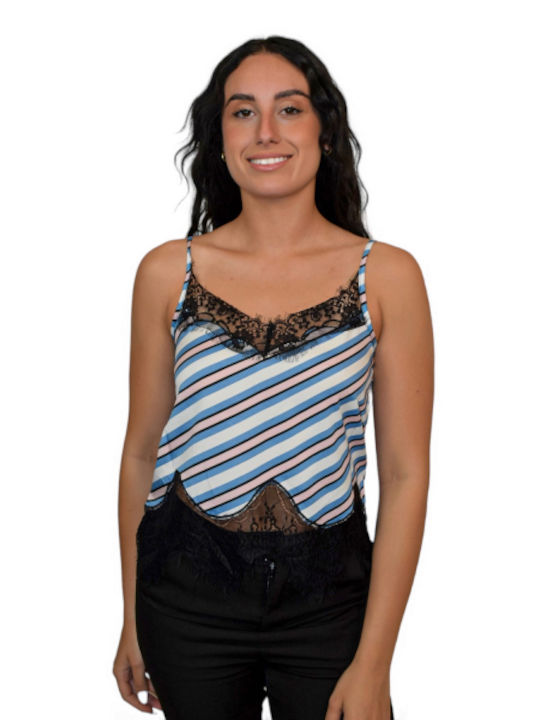 Morena Spain Women's Blouse Sleeveless Striped Blue