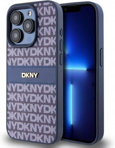 Θήκη Dkny Pu Leather Repeat Pattern Tonal Stripe Case Apple Iphone 15 Pro Max 6.7" Blue