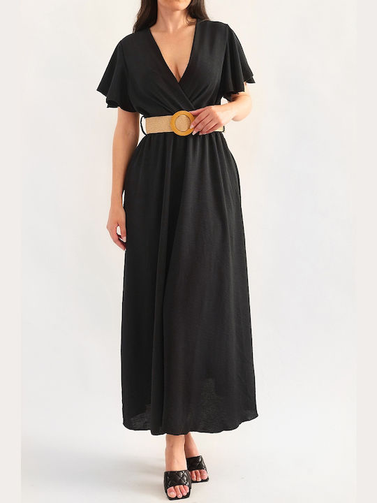 Vilma Black Midi Dress with Belt