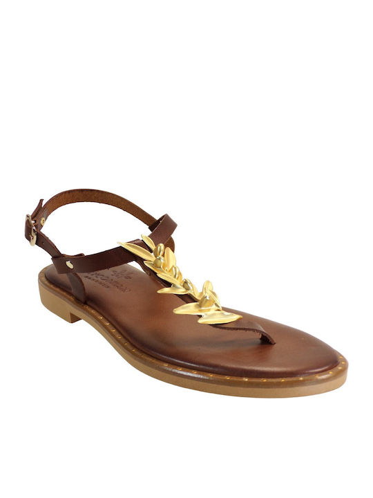 Myconian Greek Women's Flat Sandals in Brown Color