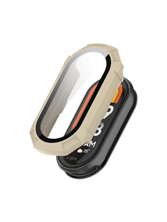 Xiaomi Mi Band 8 Pc + Tempered Glass Integrated Protective Watch Case Ivory White