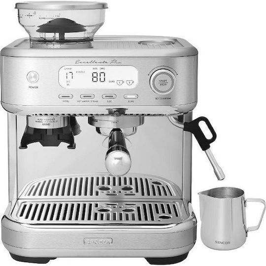 Sencor Αυτόματη Μηχανή Espresso 1700W Πίεσης 15bar με Μύλο Άλεσης Ασημί SES 6050SS