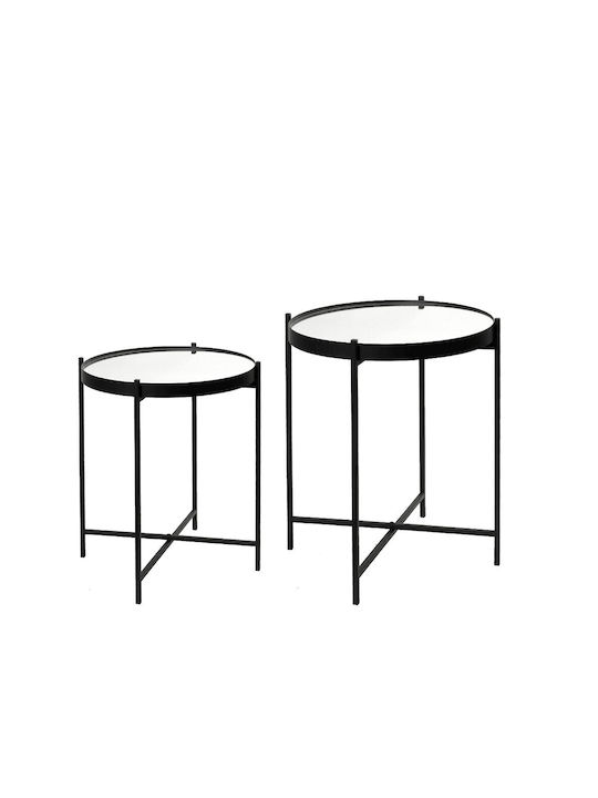 Round Side Table Glass Black 2pcs L45xW45xH50.5cm