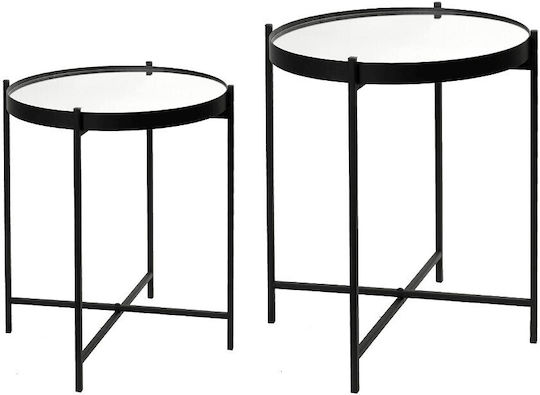 Masă Laterală Rotundă Neagră Din Sticlă 2 Buc M45xL45xÎ50.5cm