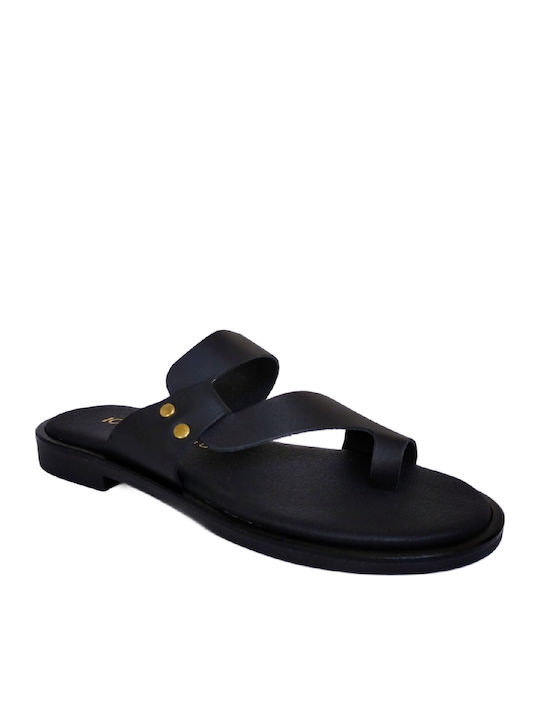 Leder Flache Sandalen für Damen Anatomisch in Schwarz Farbe
