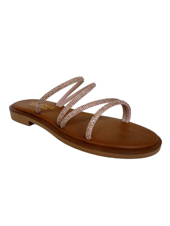 Ioannis Leather Women's Flat Sandals Anatomic in Gold Color