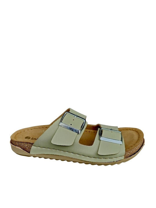 Inblu Leather Women's Flat Sandals in Green Color