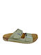 Leather Women's Flat Sandals in Green Color