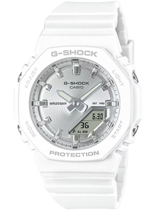 Casio G-shock Γυναικείο Ρολόι 40mm Χρονογράφος Μπαταρίας με Λευκό Καουτσούκ Λουράκι