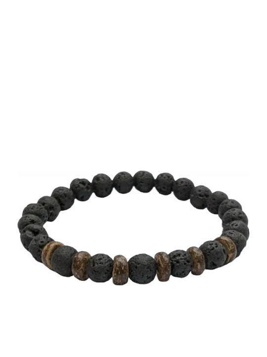 Handmade Men's Bracelet Black Lava Stones Brown...