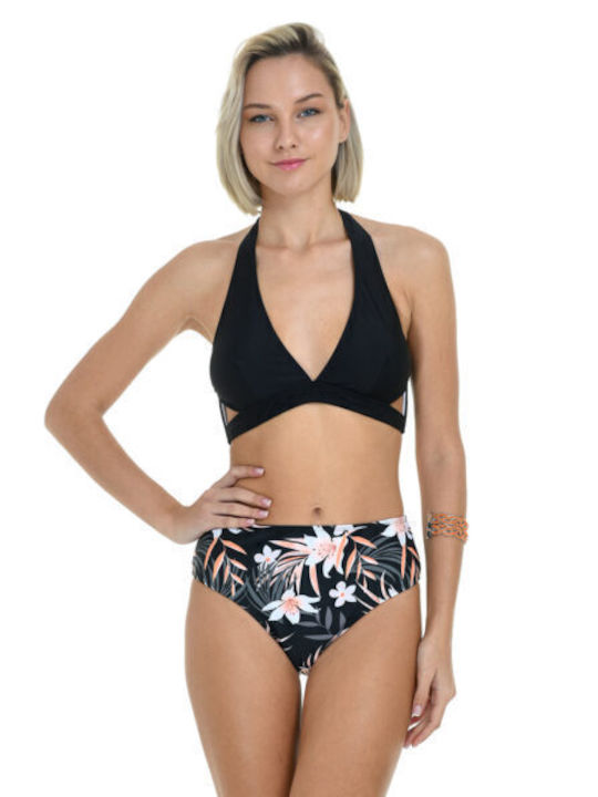 MiandMi Bikini Set Triangle Top & Slip Bottom BLACK Floral