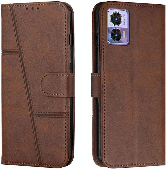 Husă de telefon din piele cu textură de vițel cusută pentru Motorola Edge 30 Neo Edge 30 Lite, maro