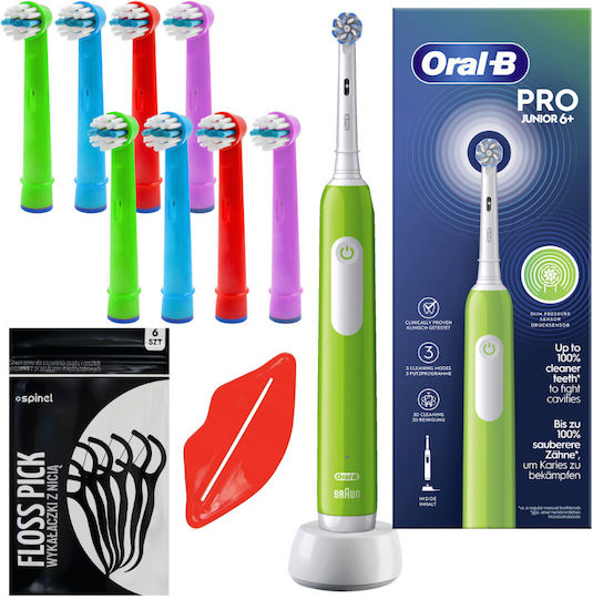 Oral-B Pro Junior Παιδική Ηλεκτρική Οδοντόβουρτσα με Χρονόμετρο Green με Ανταλλακτικά