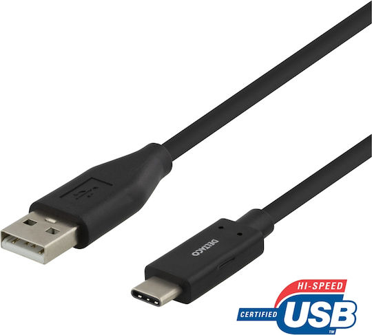 Deltaco USB 2.0 Cable USB-C male - USB-A Μαύρο 1m USBC-1004M