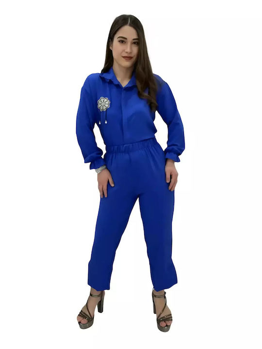 Collection Women's Blue Set with Trousers with Elastic in Slim Fit