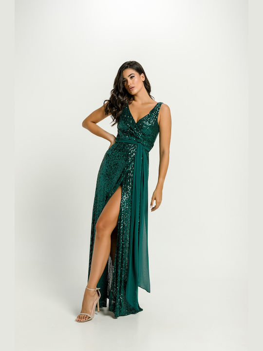 Anna Aktsali Collection Dress Wrap with Slit Green