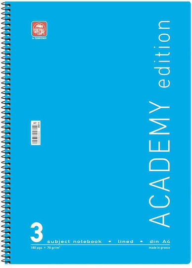 Spiral Notebook A4 Academy 3 Subjects Light Blue