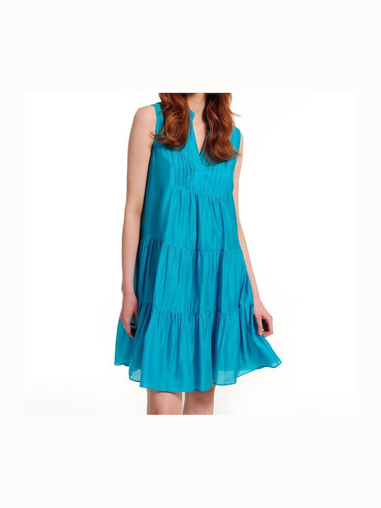 Forel Mini Dress with Ruffle Turquoise