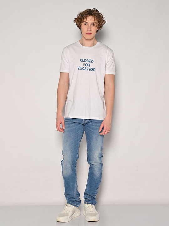 Brokers Jeans T-shirt Bărbătesc cu Mânecă Scurtă Alb