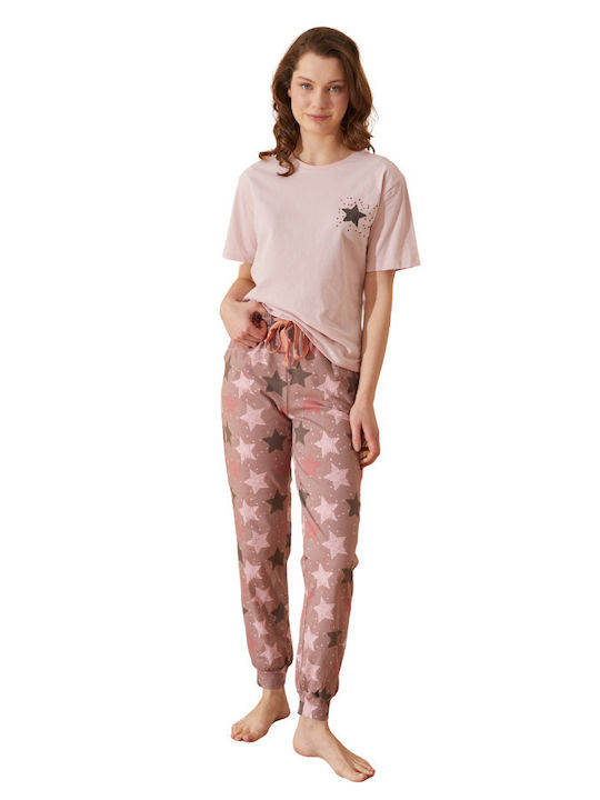 De vară Set Pijamale pentru Femei De bumbac Pastel Pink Ipektenim Super Star