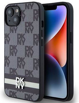 Husă Dkny din piele Pu cu model în carouri și dungi pentru iPhone 14, negru