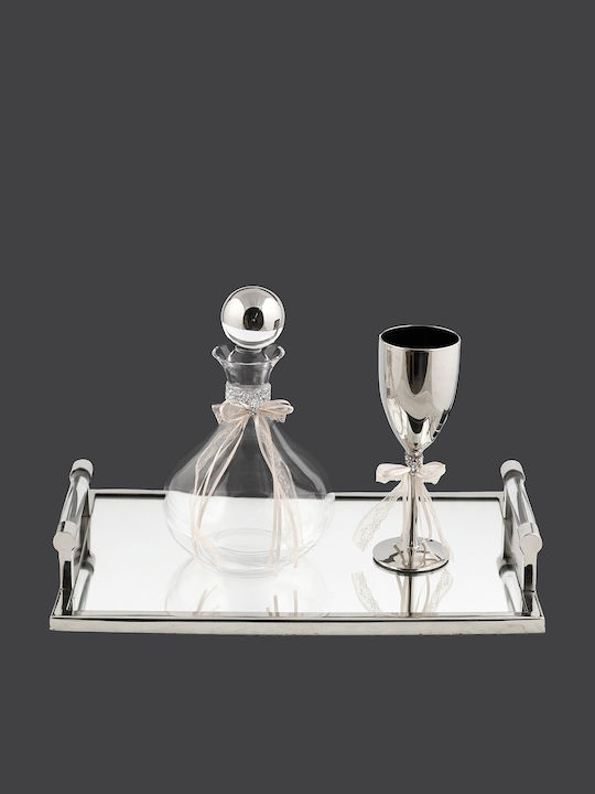 La Vista Set Decantor De Nuntă Cu Pahar De Vin Cristalin Metalic Argintiu 2 Bucăți