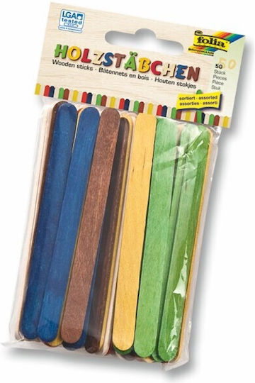 Holz Folia Zungenspatel 114x10x2mm Set aus 50 Stück 25 Natur + 25 Bunt