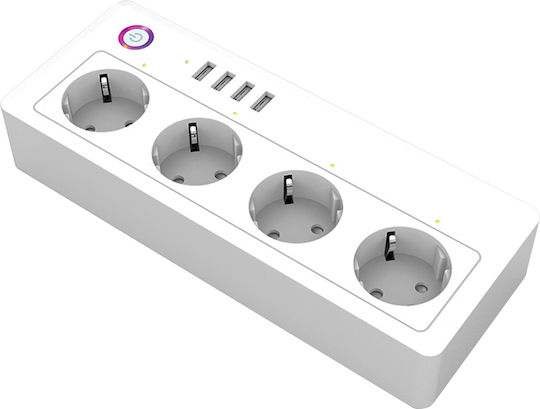 Smart Smart Πολύπριζο Aσφαλείας 4 Θέσεων με 4 USB-A, Διακόπτη και Καλώδιο 1.5m