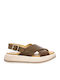 Δερμάτινα Γυναικεία Σανδάλια Flatforms Καφέ