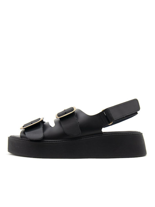 IRIS Leder Damen Flache Sandalen Flatforms in Schwarz Farbe