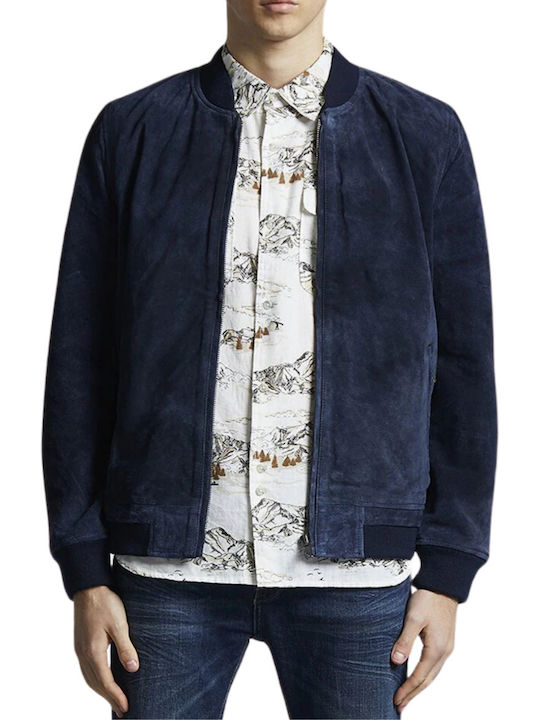 Bellfield Herren Jacke Leder Marineblau