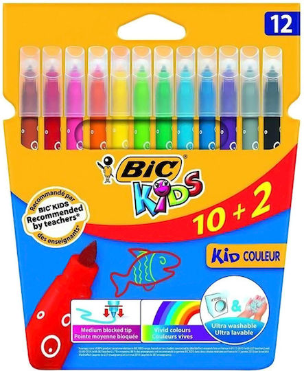 BIC Kids Couleur Μαρκαδόροι Ζωγραφικής Λεπτοί, Πλενόμενοι Σετ 12 χρώματα